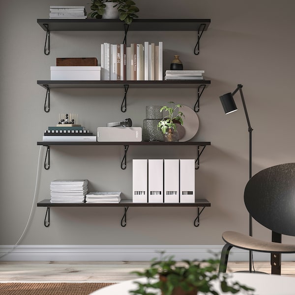 IKEA BERGSHULT / FÖRLÄGGARE wall shelf, 47 1/4x11 3/4 in Brown / Black / Black, Ikea Ireland | 4805ENHFL