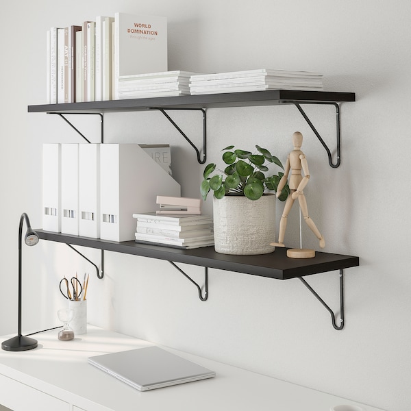 IKEA BERGSHULT / FÖRLÄGGARE wall shelf, 47 1/4x11 3/4 in Brown / Black / Black, Ikea Ireland | 4805ENHFL