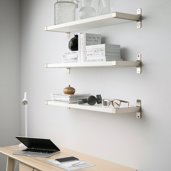 IKEA BERGSHULT / GRANHULT wall shelf combination, 31 1/2x7 7/8 in White / Nickel Plated, Ikea Ireland | 3162NOZMW