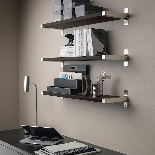 IKEA BERGSHULT / GRANHULT wall shelf combination, 31 1/2x7 7/8 in Brown / Black / Nickel Plated, Ikea Ireland | 9150ZJWAO
