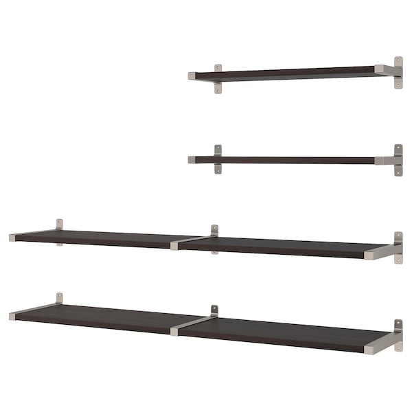 IKEA BERGSHULT / GRANHULT wall shelf combination, 63x11 3/4 in Brown / Black / Nickel Plated, Ikea Ireland | 9510HPADU