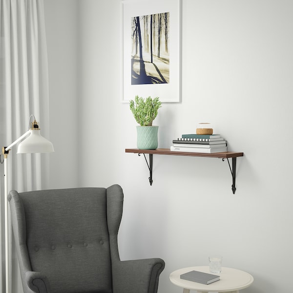 IKEA BERGSHULT / KROKSHULT wall shelf, 31 1/2x7 7/8 in Walnut Effect / Anthracite, Ikea Ireland | 3785ZWOJA