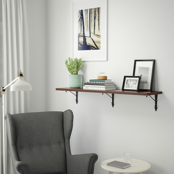 IKEA BERGSHULT / KROKSHULT wall shelf, 47 1/4x11 3/4 in Walnut Effect / Anthracite, Ikea Ireland | 0648XSCWN