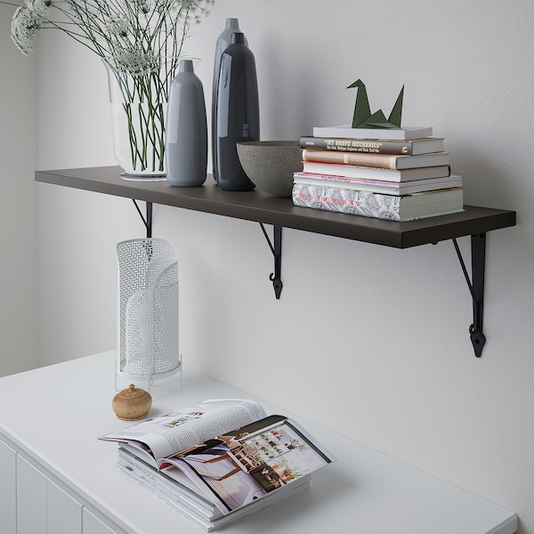 IKEA BERGSHULT / KROKSHULT wall shelf, 47 1/4x11 3/4 in Brown / Black / Anthracite, Ikea Ireland | 1378EGJNP