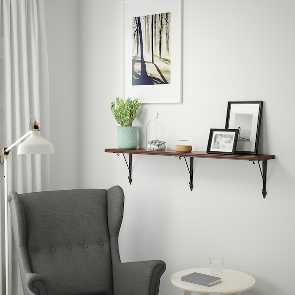 IKEA BERGSHULT / KROKSHULT wall shelf, 47 1/4x7 7/8 in Walnut Effect / Anthracite, Ikea Ireland | 6107JYOIH