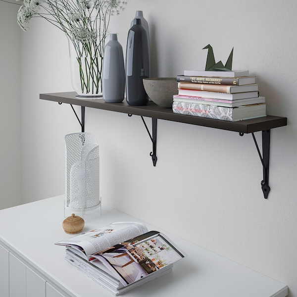 IKEA BERGSHULT / KROKSHULT wall shelf, 47 1/4x7 7/8 in Brown / Black / Anthracite, Ikea Ireland | 8956SBUAJ