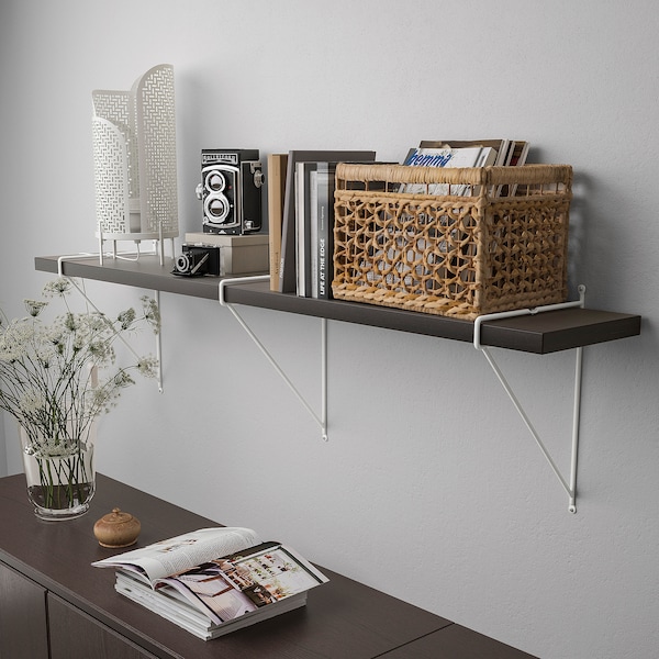 IKEA BERGSHULT / PERSHULT wall shelf, 47 1/4x7 7/8 in Brown / Black / White, Ikea Ireland | 8627HVRTG