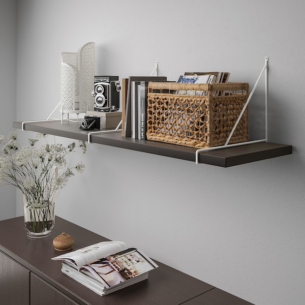 IKEA BERGSHULT / PERSHULT wall shelf, 47 1/4x11 3/4 in Brown / Black / White, Ikea Ireland | 2073TKUCP