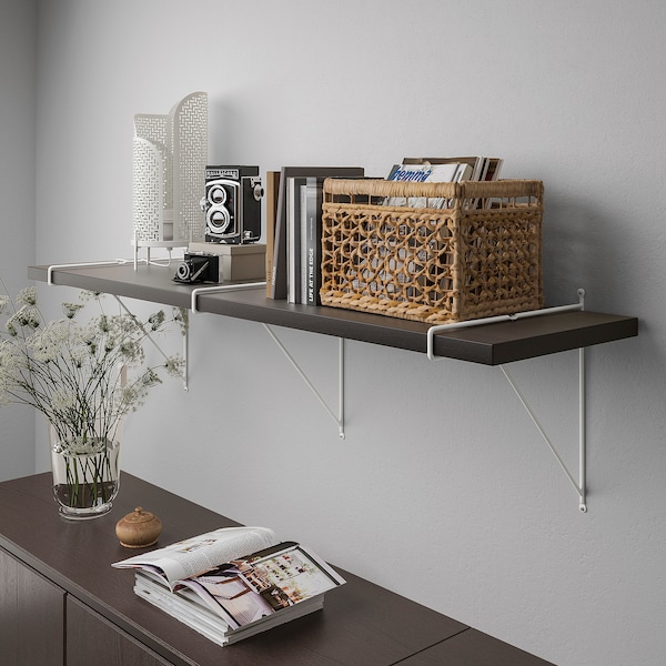 IKEA BERGSHULT / PERSHULT wall shelf, 47 1/4x11 3/4 in Brown / Black / White, Ikea Ireland | 2073TKUCP