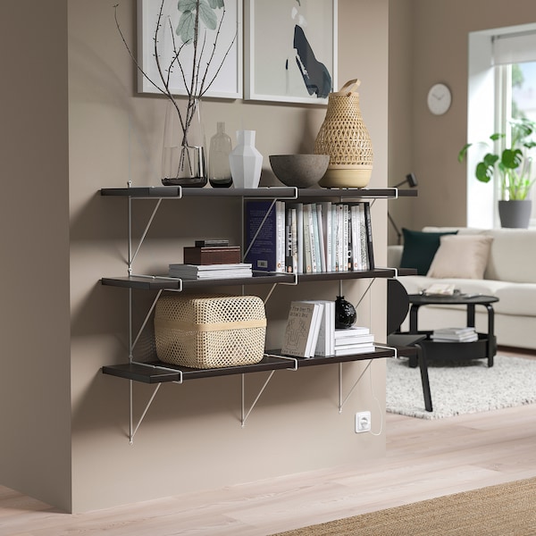 IKEA BERGSHULT / PERSHULT wall shelf combination, 47 1/4x11 3/4 in Brown / Black / White, Ikea Ireland | 0637ZNKPV