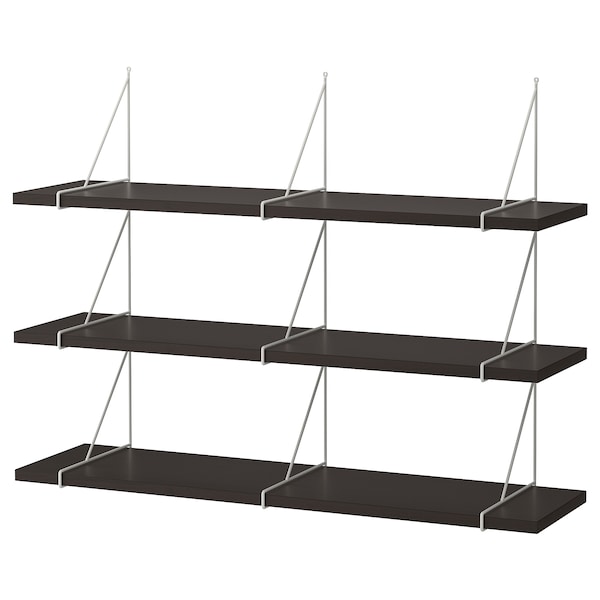 IKEA BERGSHULT / PERSHULT wall shelf combination, 47 1/4x11 3/4 in Brown / Black / White, Ikea Ireland | 0637ZNKPV