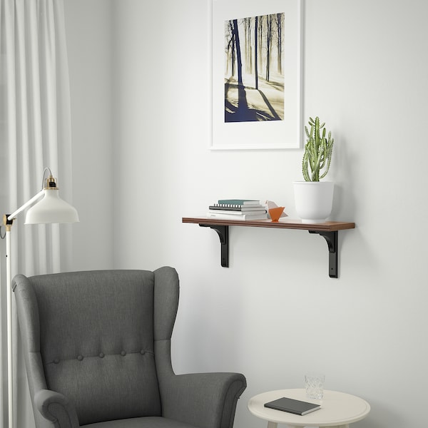 IKEA BERGSHULT / RAMSHULT wall shelf, 31 1/2x7 7/8 in Walnut Effect / Black, Ikea Ireland | 9570CLHPJ