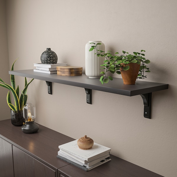 IKEA BERGSHULT / RAMSHULT wall shelf, 47 1/4x11 3/4 in Brown / Black, Ikea Ireland | 3540HNGJL