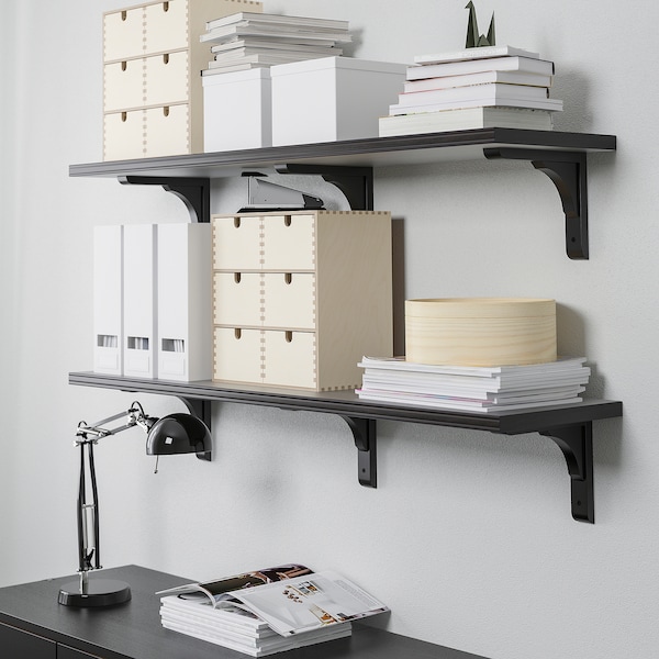 IKEA BERGSHULT / RAMSHULT wall shelf combination, 47 1/4x11 3/4 in Brown / Black, Ikea Ireland | 8142KBHCG