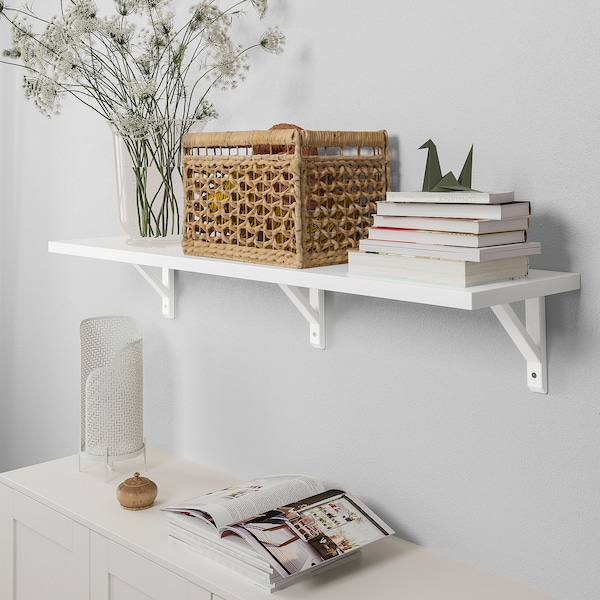 IKEA BERGSHULT / SANDSHULT wall shelf, 47 1/4x11 3/4 in White / White Stained Aspen, Ikea Ireland | 0531XHDLO