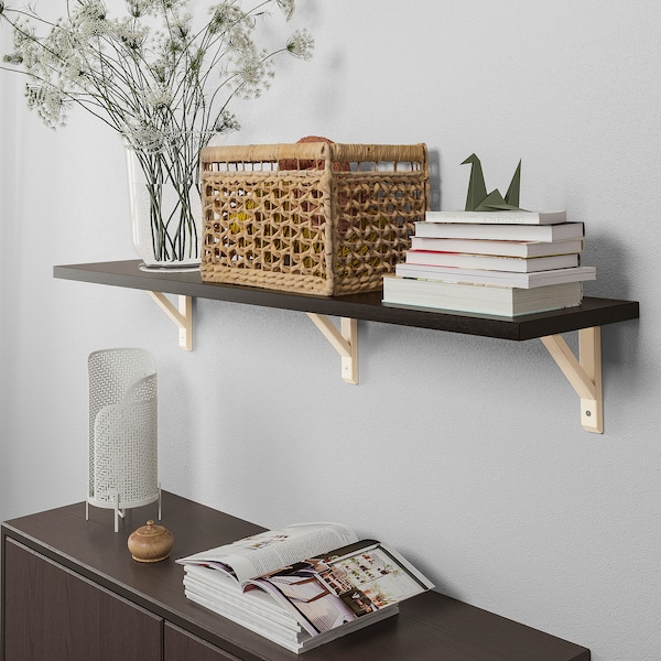 IKEA BERGSHULT / SANDSHULT wall shelf, 47 1/4x11 3/4 in Brown / Black / Aspen, Ikea Ireland | 8960CKVPL