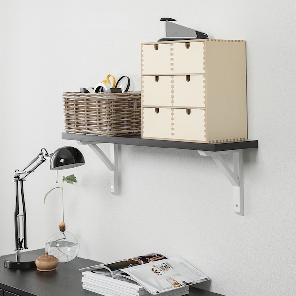IKEA BERGSHULT / SANDSHULT wall shelf stained aspen, 31 1/2x7 7/8 in Brown / Black / White Stained Aspen, Ikea Ireland | 7651JYILE