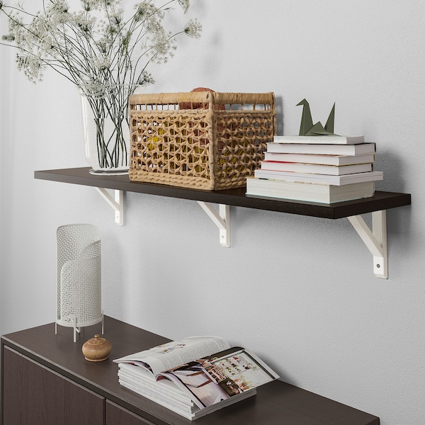 IKEA BERGSHULT / SANDSHULT wall shelf stained aspen, 47 1/4x11 3/4 in Brown / Black / White Stained Aspen, Ikea Ireland | 4231OZKRW