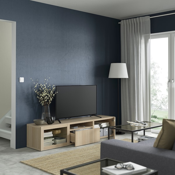 IKEA BESTÅ TV bench, 70 7/8x16 1/2x15 3/8 in White Stained Oak Effect / Lappviken Wht Stained Oak Effect Clea, Ikea Ireland | 1465PIJTL