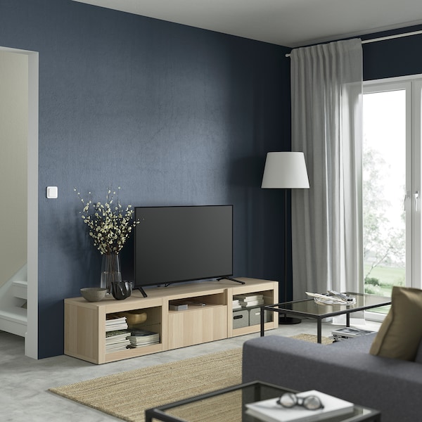 IKEA BESTÅ TV bench, 70 7/8x16 1/2x15 3/8 in White Stained Oak Effect / Lappviken Wht Stained Oak Effect Clea, Ikea Ireland | 1465PIJTL