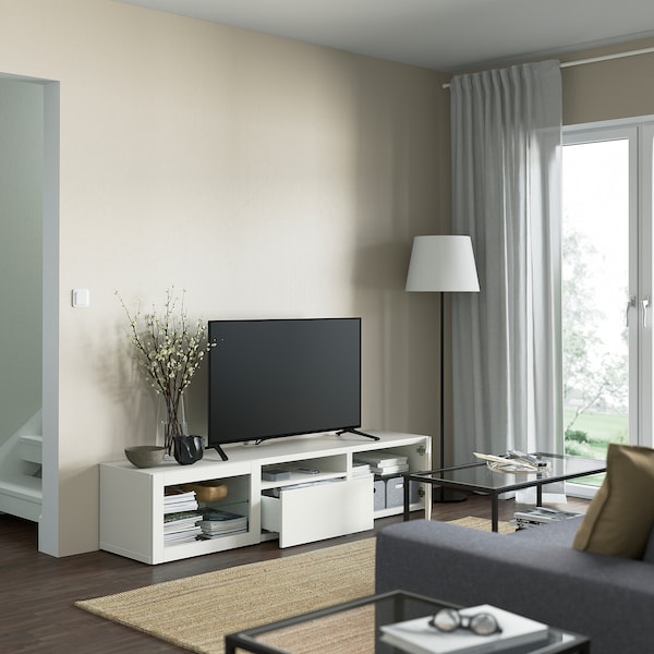 IKEA BESTÅ TV bench, 70 7/8x16 1/2x15 3/8 in White / Lappviken White Clear Glass, Ikea Ireland | 2541JATBH