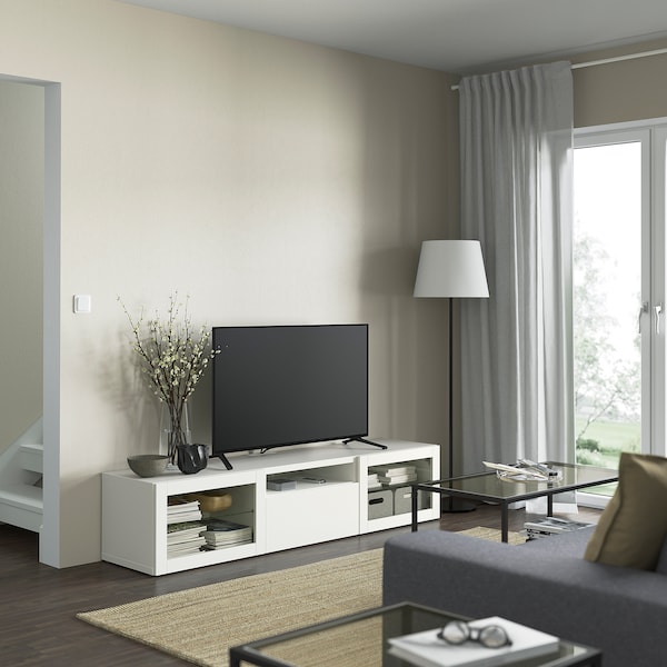 IKEA BESTÅ TV bench, 70 7/8x16 1/2x15 3/8 in White / Lappviken White Clear Glass, Ikea Ireland | 2541JATBH