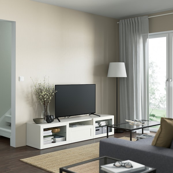 IKEA BESTÅ TV bench, 70 7/8x16 1/2x15 3/8 in White / Hanviken White Clear Glass, Ikea Ireland | 2967KPHYO