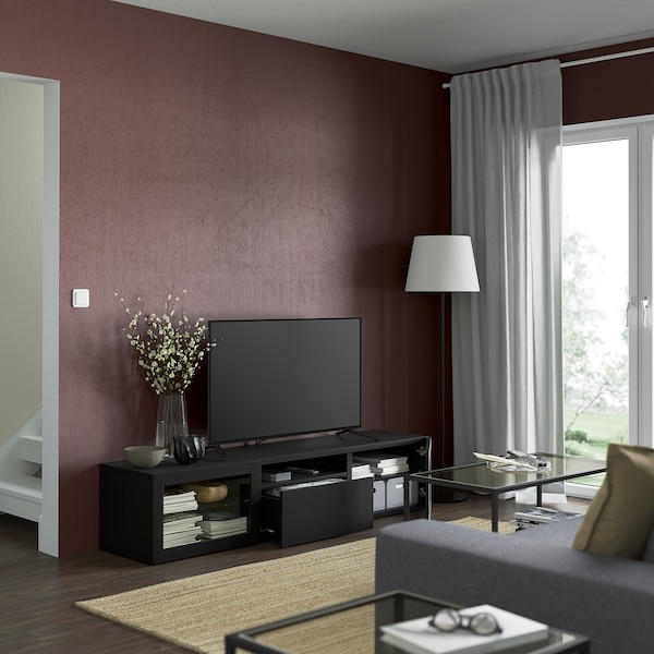 IKEA BESTÅ TV bench, 70 7/8x16 1/2x15 3/8 in Black / Brown / Lappviken Black / Brown Clear Glass, Ikea Ireland | 3120XNHVL