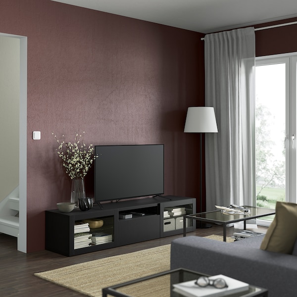 IKEA BESTÅ TV bench, 70 7/8x16 1/2x15 3/8 in Black / Brown / Lappviken Black / Brown Clear Glass, Ikea Ireland | 3120XNHVL