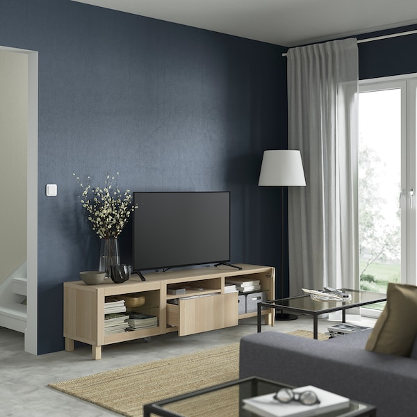 IKEA BESTÅ TV bench, 70 7/8x16 1/2x18 7/8 in White Stained Oak Effect / Lappviken / Stubbarp Wht Stained Oak, Ikea Ireland | 4785IYXSF