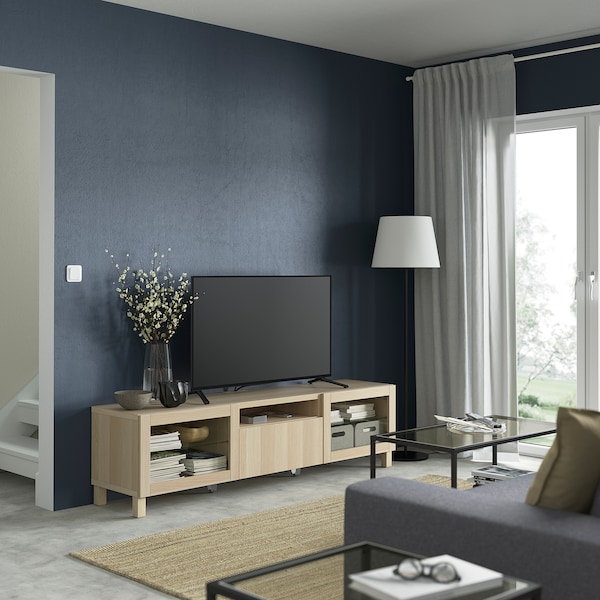 IKEA BESTÅ TV bench, 70 7/8x16 1/2x18 7/8 in White Stained Oak Effect / Lappviken / Stubbarp Wht Stained Oak, Ikea Ireland | 4785IYXSF