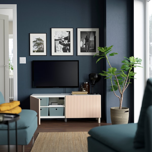 IKEA BESTÅ TV bench with doors, 47 1/4x16 1/2x18 7/8 in White Björköviken / Mejarp / Birch Veneer, Ikea Ireland | 7302BCDRO