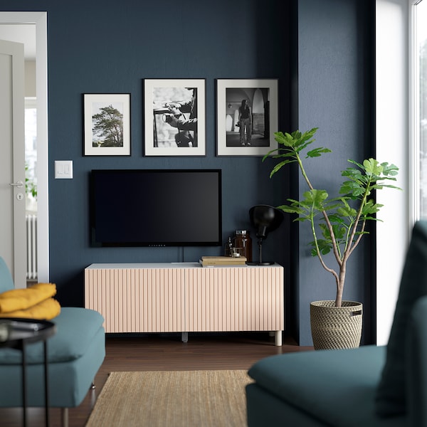 IKEA BESTÅ TV bench with doors, 47 1/4x16 1/2x18 7/8 in White Björköviken / Mejarp / Birch Veneer, Ikea Ireland | 7302BCDRO