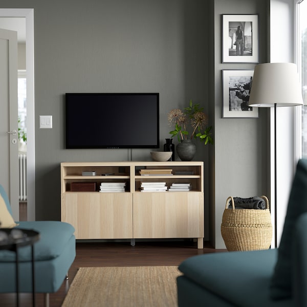 IKEA BESTÅ TV bench with doors, 47 1/4x16 1/2x29 1/8 in White Stained Oak Effect / Lappviken / Stubbarp White Stained Oa, Ikea Ireland | 7389SCAKM