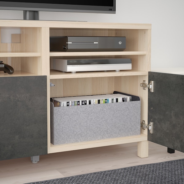 IKEA BESTÅ TV bench with doors, 47 1/4x16 1/2x29 1/8 in White Stained Oak Effect Kallviken / Stubbarp / Dark Gray Concre, Ikea Ireland | 3156KOLYB