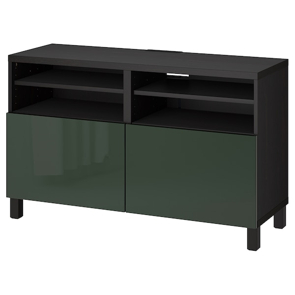 IKEA BESTÅ TV bench with doors, 47 1/4x16 1/2x29 1/8 in Black / Brown / Selsviken / Stubbarp Dark Olive / Green, Ikea Ireland | 2459ONEAV