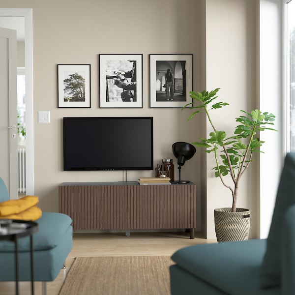 IKEA BESTÅ TV bench with doors, 47 1/4x16 1/2x18 7/8 in Black / Brown Björköviken / Mejarp / Brown Stained Oak Veneer, Ikea Ireland | 9785GAFOS