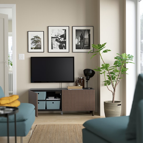 IKEA BESTÅ TV bench with doors, 47 1/4x16 1/2x18 7/8 in Black / Brown Björköviken / Mejarp / Brown Stained Oak Veneer, Ikea Ireland | 9785GAFOS