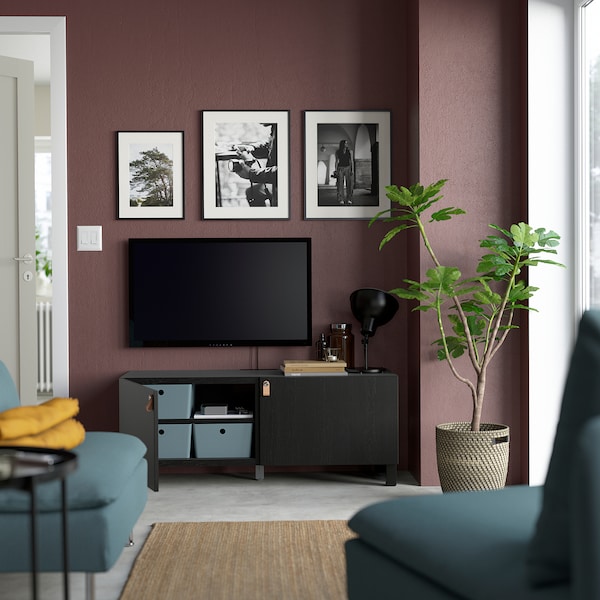 IKEA BESTÅ TV bench with doors, 47 1/4x16 1/2x18 7/8 in Black / Brown / Lappviken / Stubbarp Black / Brown, Ikea Ireland | 7148KANYM