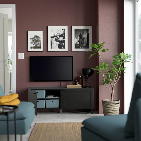 IKEA BESTÅ TV bench with doors, 47 1/4x16 1/2x18 7/8 in Black / Brown / Hanviken / Stubbarp Black / Brown, Ikea Ireland | 1025EAMVW