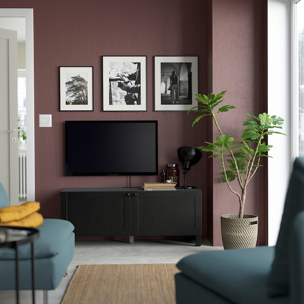 IKEA BESTÅ TV bench with doors, 47 1/4x16 1/2x18 7/8 in Black / Brown / Hanviken / Stubbarp Black / Brown, Ikea Ireland | 1025EAMVW