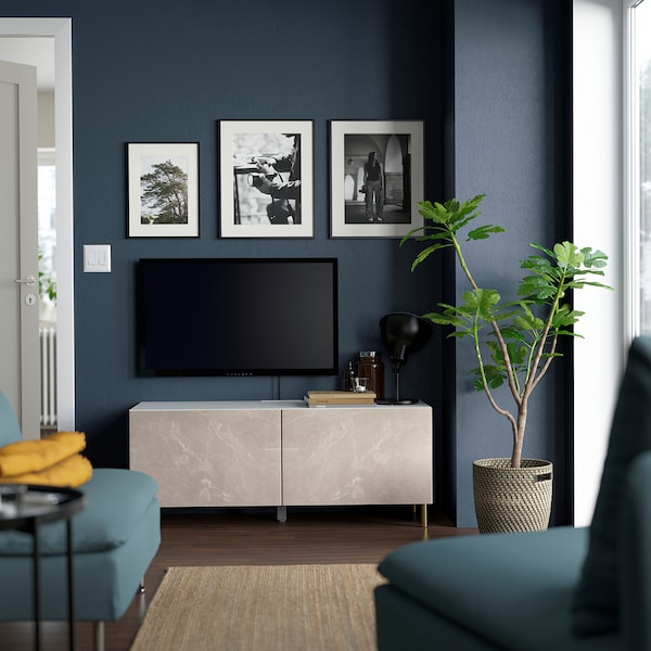 IKEA BESTÅ TV bench with doors, 47 1/4x16 1/2x18 7/8 in White / Bergsviken / Ösarp Beige, Ikea Ireland | 5072VMPTA