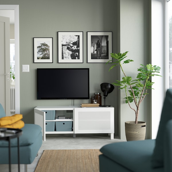 IKEA BESTÅ TV bench with doors, 47 1/4x16 1/2x18 7/8 in White / Mörtviken / Stubbarp White, Ikea Ireland | 3098DQVBZ