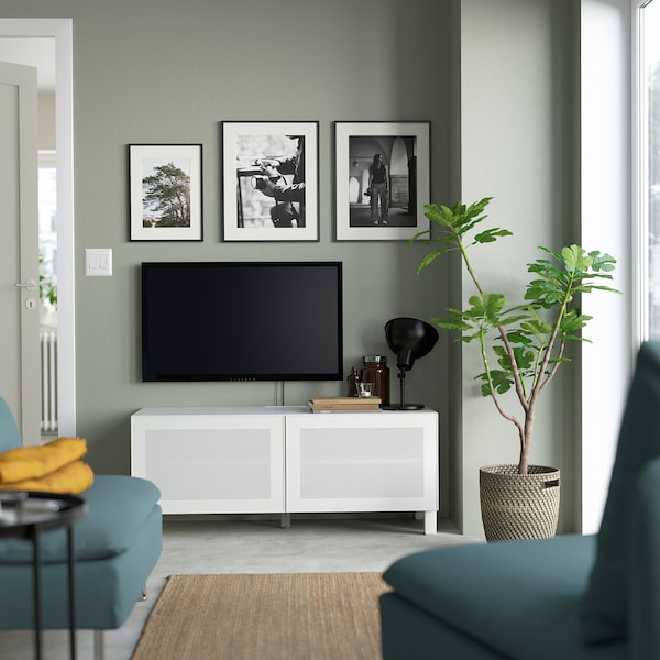 IKEA BESTÅ TV bench with doors, 47 1/4x16 1/2x18 7/8 in White / Mörtviken / Stubbarp White, Ikea Ireland | 3098DQVBZ