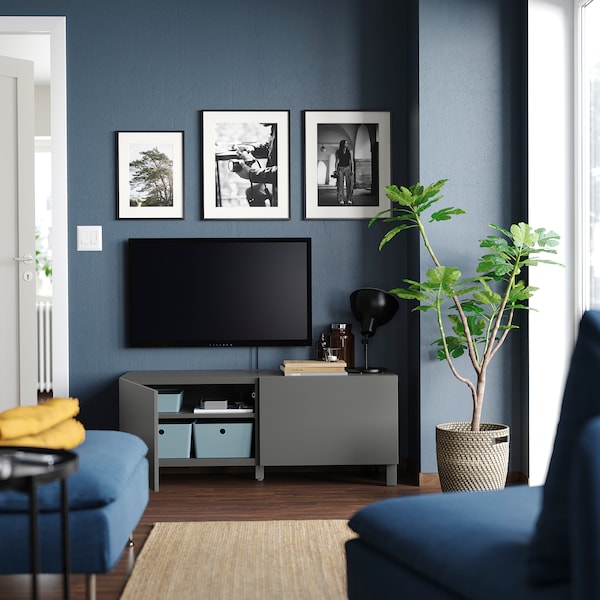 IKEA BESTÅ TV bench with doors, 47 1/4x16 1/2x18 7/8 in Dark Gray / Lappviken / Stubbarp Dark Gray, Ikea Ireland | 6029RTOSA