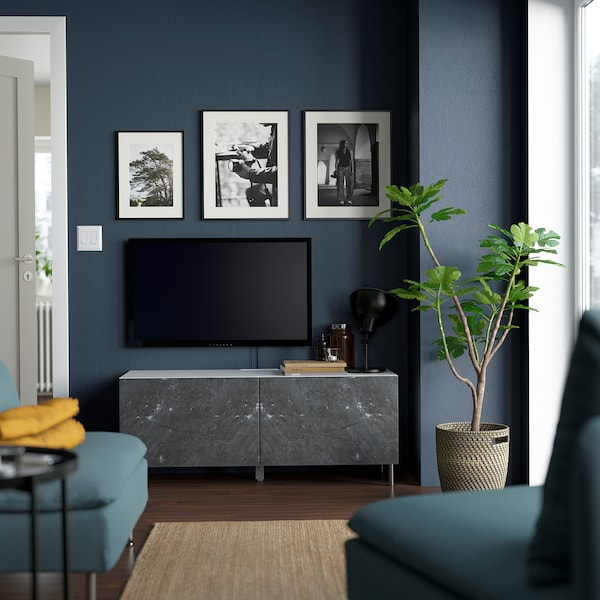 IKEA BESTÅ TV bench with doors, 47 1/4x16 1/2x18 7/8 in White Bergsviken / Ösarp / Black, Ikea Ireland | 0341URODK