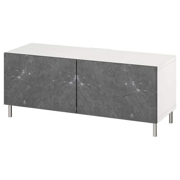 IKEA BESTÅ TV bench with doors, 47 1/4x16 1/2x18 7/8 in White Bergsviken / Ösarp / Black, Ikea Ireland | 0341URODK