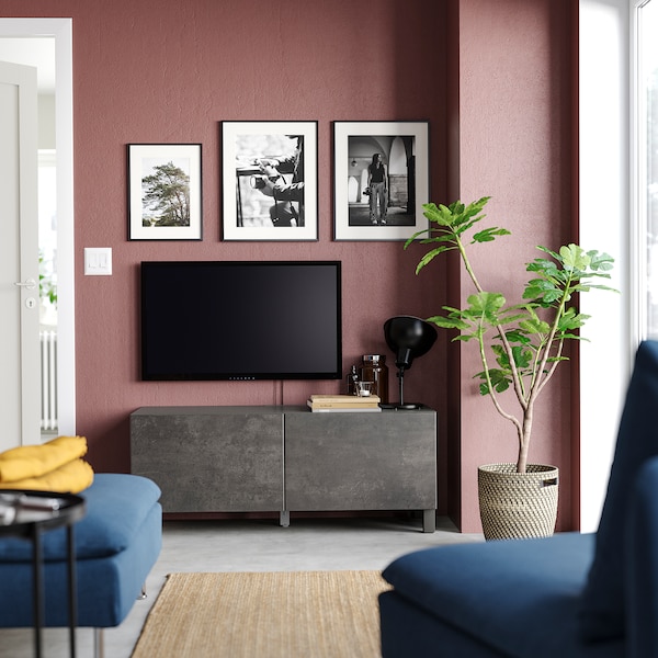 IKEA BESTÅ TV bench with doors, 47 1/4x16 1/2x18 7/8 in Dark Gray / Kallviken / Stubbarp Dark Gray, Ikea Ireland | 7861EJMSV
