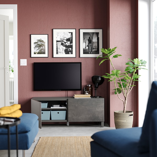 IKEA BESTÅ TV bench with doors, 47 1/4x16 1/2x18 7/8 in Dark Gray / Kallviken / Stubbarp Dark Gray, Ikea Ireland | 7861EJMSV