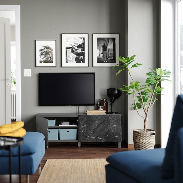 IKEA BESTÅ TV bench with doors, 47 1/4x16 1/2x18 7/8 in Dark Gray / Bergsviken / Stubbarp Black, Ikea Ireland | 2861IRQCU